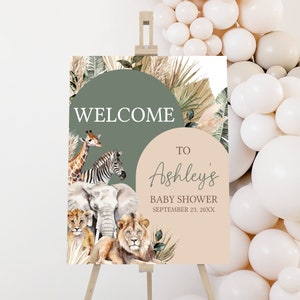 Bearbeitbar Boho Ein kleines wildes Babyparty-Willkommensschild, Boho Safari Dschungel-Babyparty-Willkommensplakat, Safari-Tiere-Babyparty, 0517