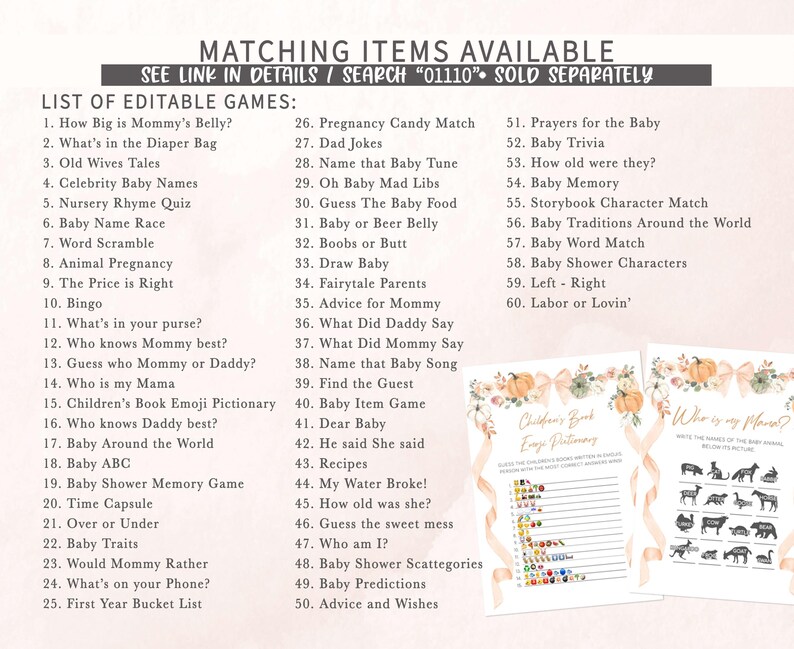 a baby shower game with a list of items