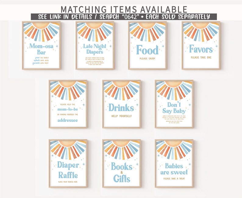 Editable Sunshine Baby Shower Due Date Calendar, Here Comes the Son Baby Shower Calendar, Blue Boy Boho Sunshine Birthday Prediction, 0642 image 3
