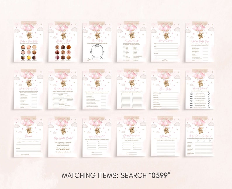 a set of matching items for a baby shower