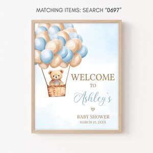 Editable Boy Bear Hot Air Balloon Baby Shower Welcome Sign, Blue We Can Bearly Wait Baby Shower Welcome Poster, Boho Bear Baby Shower, 0697 image 3