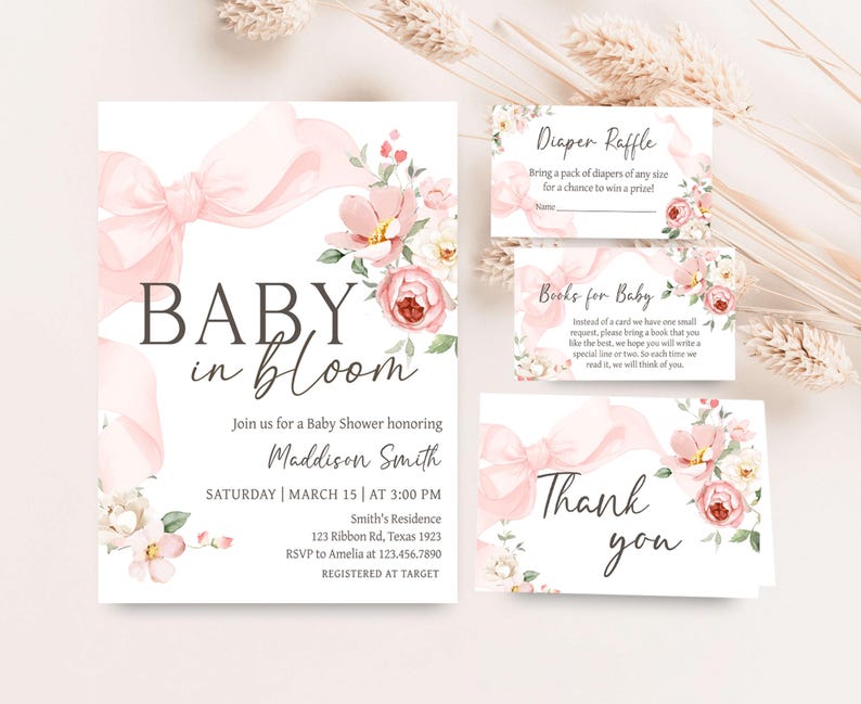 Floral Coquette Baby Shower Invitation Set