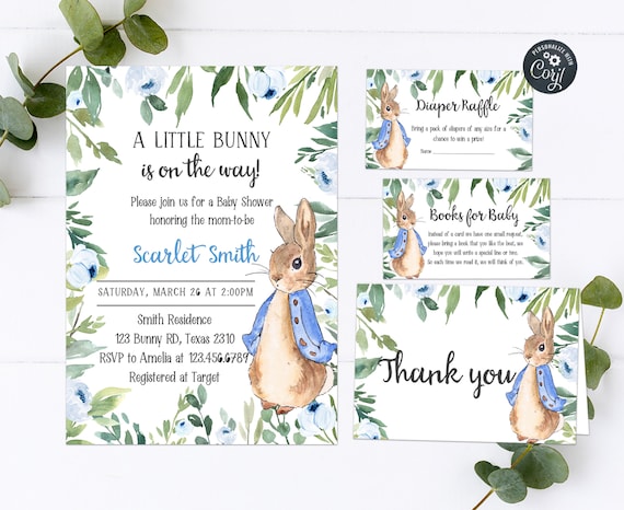 Peter Rabbit Baby Shower Invitation Boy Baby Shower Invitation