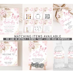 Editable Pink Butterfly Baby Shower Invitation Bundle, Boho Floral Baby ...