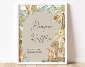 Diaper Raffle Sign Dinosaur Baby Shower, Baby Dinosaur Boho Baby Shower Diaper Games Sign, Gender Neutral Dino Baby Shower Decor Signs, 0666