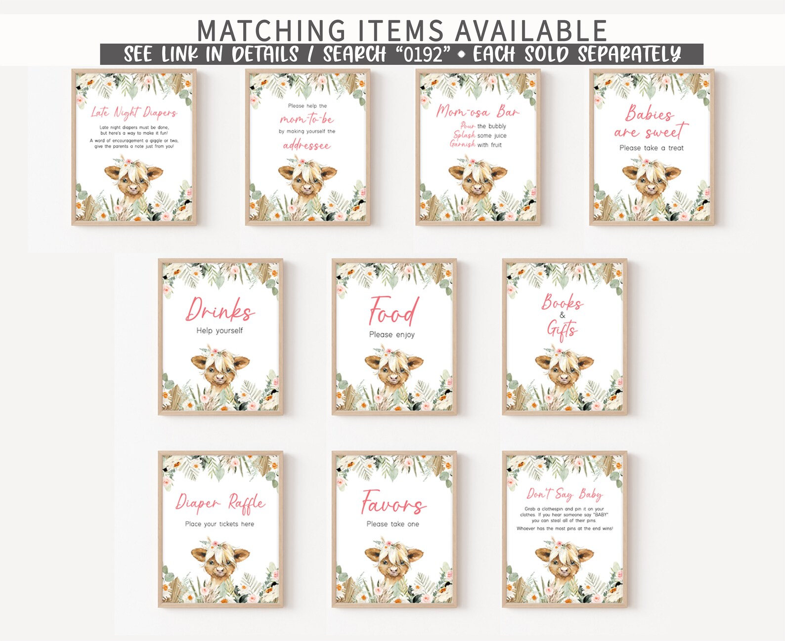 Editable Highland Cow Baby Shower Favor Tag Pink Floral Cow Baby Shower ...