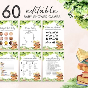 Storybook Baby Shower Game Bundle Chapter Book Baby Shower Activities Gender Neutral Storybook Printable Games Template Greenery Garden 0186