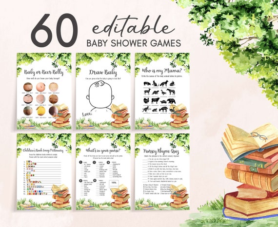 Editable Storybook Baby Shower Games Bundle Book Baby Shower