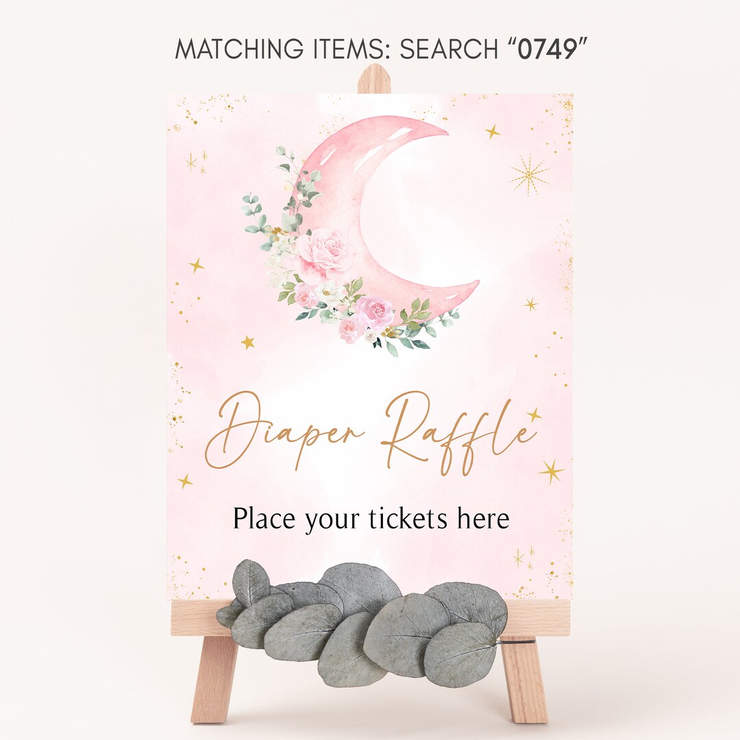 Diaper Raffle Sign Pink Moon and Stars Baby Shower, We Are Over the ...
