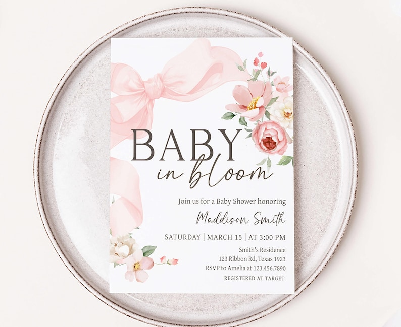Pink Bow Baby Shower Invitation