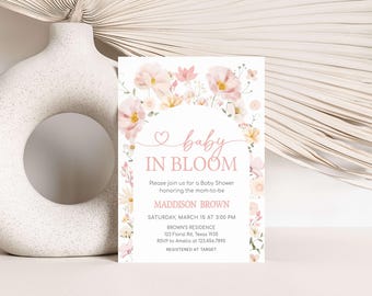 Editable Baby in Bloom Baby Shower Invitation, Wildflower Spring Baby Shower Invite, Girl Floral Baby Shower, Baby in Bloom Invite, 01016