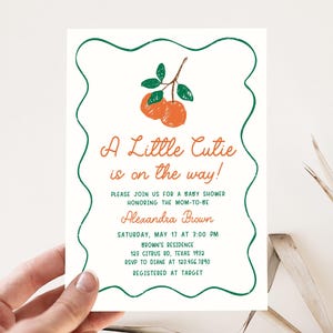 Editable A Little Cutie Is On the Way Baby Shower Invitation, Orange Baby Shower Invitation, Gender Neutral Citrus Baby Shower Invite, 01056