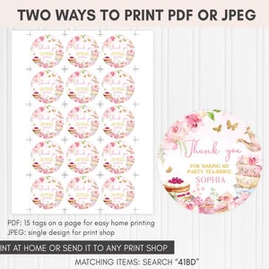 Tea Party Birthday Round Favor Tags