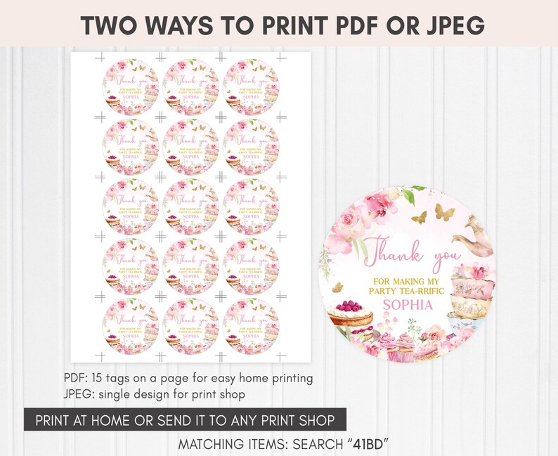 Tea Party Birthday Round Favor Tags