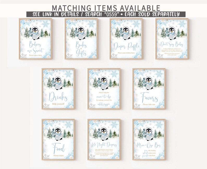 Paquete editable de juegos de baby shower de pingüino de invierno, paquete de juegos de baby shower de pingüino niño, conjunto de juegos de baby shower de bebé azul hace frío afuera, 0559 imagen 6