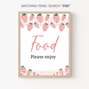 Strawberry Baby Shower Food Sign, Berry Sweet Baby Shower Food Table Sign, Summer Baby Shower Girl Cute Strawberry Party Decorations 0180