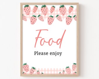 Strawberry Baby Shower Food Sign, Berry Sweet Baby Shower Food Table Sign, Summer Baby Shower Girl Cute Strawberry Party Decorations 0180