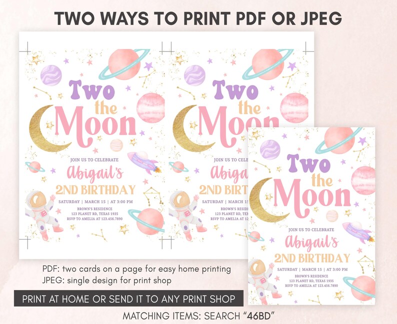 Two the Moon Birthday Invitation Template