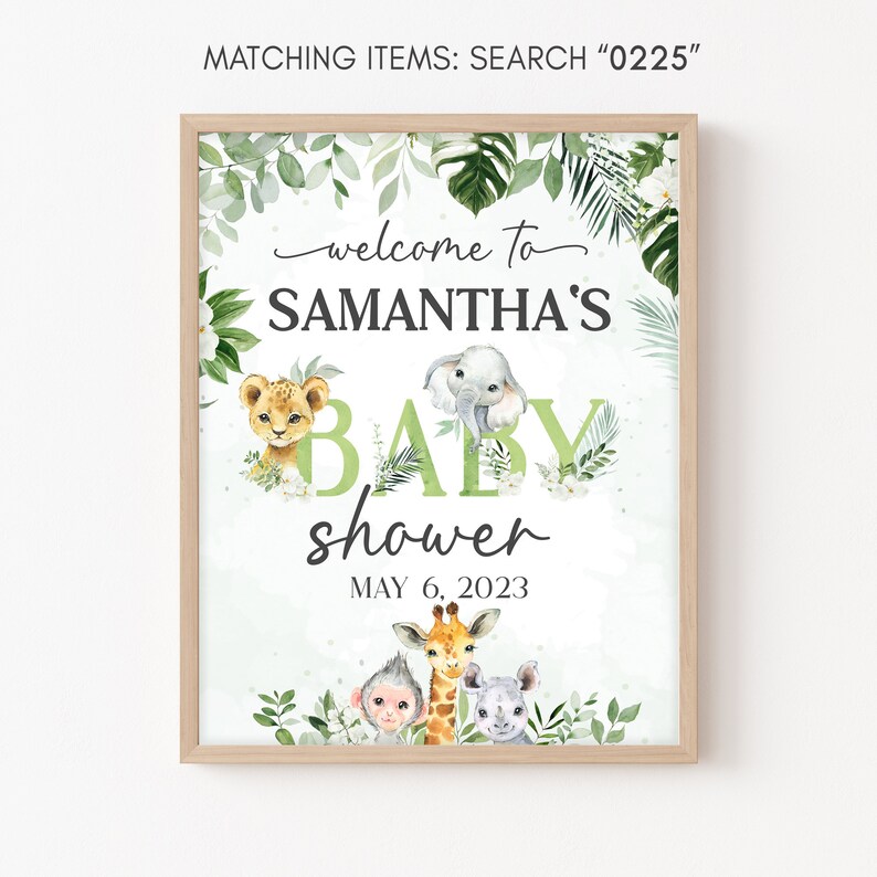 Redigerbar välkomstskylt för safari-babyshower, välkomstskylt för djungelbabyshower, utskrivbar mall för tropisk pojke, djungelsafari, vilda djur 0225 bild 2