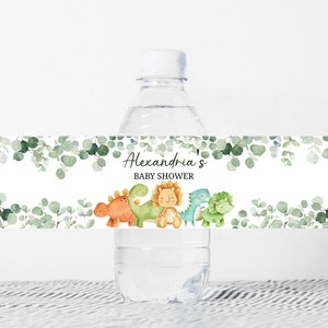 Editable Dinosaur Baby Shower Bottle Label, Dino Baby Shower Water ...