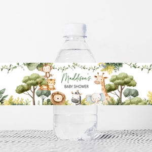 Bearbeitbar Es ist ein Junge Safari-Babyparty-Flaschenetikett, Dschungel-Babyparty-Wasseretikett, Greenery Wild One Safaritiere Flaschenaufkleber, 0996