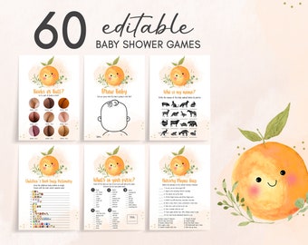 Editable Little Cutie Baby Shower Games Bundle, Orange Baby Shower Game Pack, Gender Neutral Clementine Baby Games Printable Template 0257