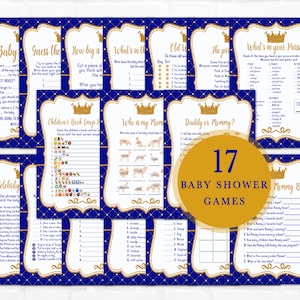 Prince Baby Shower Games Package, Prince Baby Shower Game, Royal Party, Royal Blue and Gold Baby Shower Games 28