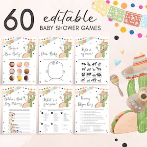 Editable Taco A Bout A Baby Fiesta Baby Shower Games Bundle, Mexican Baby Shower Game Pack, Gender Neutral Cactus Baby Shower Games, 0740