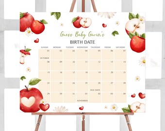 Editable Apple of Our Eye Baby Shower Due Date Calendar, Fall Apple Baby Shower Calendar, Apple of My Eye Shower Birthday Predictions, 01106