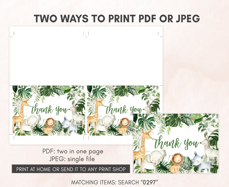 Editable Safari Baby Shower Invitation Bundle, Greenery Jungle Baby Shower Invite Set, Wild One Safari Animals Baby Shower Invitation, 0297 image 6