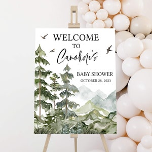 Editable Let the Adventure Begin Baby Shower Signo de bienvenida, Cartel de bienvenida de Boy Woodland Baby Shower, Signo de baby shower de Forest Adventure, 0494