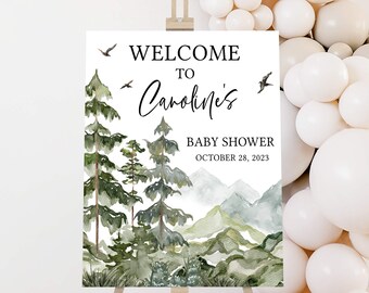 Editable Let the Adventure Begin Baby Shower Welcome Sign, Boy Woodland Baby Shower Welcome Poster, Forest Adventure Baby Shower Sign, 0494