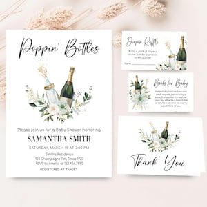 Editable Poppin&#39; Bottles Baby Shower Invitation Bundle, Couples Champagne Baby Shower Invite Set, Gender Neutral Wine Bottle Invite Set 0998