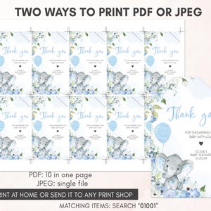 two ways to print a baby elephant thank you card
