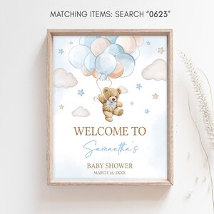 Editable Boy Bear Balloon Baby Shower Welcome Sign, We Can Bearly Wait Baby Shower Welcome Poster, Blue Boho Bear Baby Shower Sign, 0623 image 3