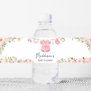 Editable Girl Baby Clothes Baby Shower Bottle Label, Pink Boho Baby Shower Water Labels, Sweet Baby Girl Baby Shower Bottle Stickers, 0649 image 1