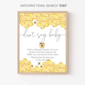 Don&#39;t Say Baby Sign Honey Bee Baby Shower, Bumble Bee Baby Shower Game Sign, Babee Decorations, Gender Neutral, Printable Template 0160