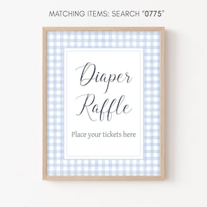 Blue Gingham Diaper Raffle Sign