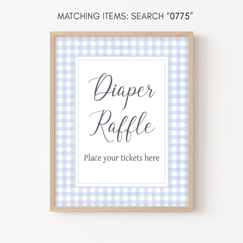 Blue Gingham Diaper Raffle Sign