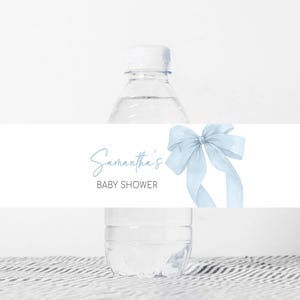 Étiquette modifiable pour biberon de baby shower avec noeud bleu, étiquette d'eau de baby shower It's a Boy Coquette, autocollants de bouteille d'eau de baby shower de ruban bleu, 0995