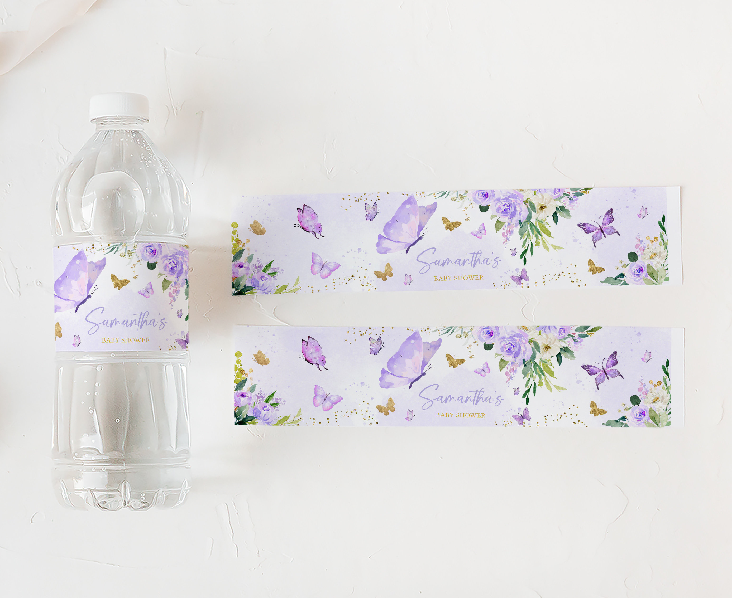 Editable Purple Butterfly Baby Shower Bottle Label, Butterflies Girl ...
