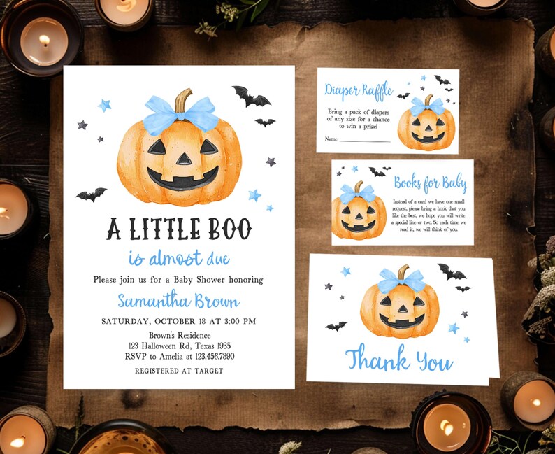 Boy Minimalist A Little Boo Invitation Set