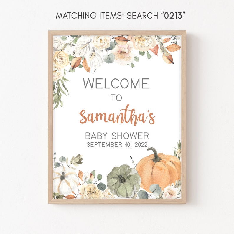 Little Pumpkin Baby Shower Welcome Sign, Autumn Baby Shower Welcome Sign, Fall Pumpkin Rustic Sign Gender Neutral Printable Template 0213 image 2