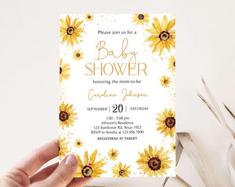 Editable Sunflower Baby Shower Invitation, Rustic Sunflower Baby Shower Invite, A Little Sunflower Fall Floral Baby Shower Invitation, 01117