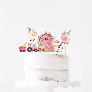 Bauernhof Dekor, Barnyard Geburtstag Cake Topper Tischdekoration, Mädchen Bauernhof Tiere Geburtstag Partydekoration, Floral Pink Barnyard 321BD