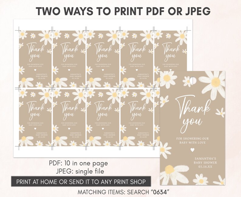 two ways to print a thank card with daisies
