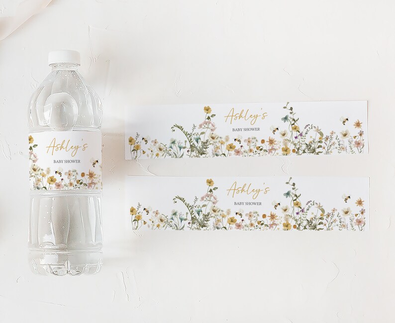 Editable Bee Baby Shower Bottle Label, Mommy to Bee Gender Neutral Baby Shower Water Label, Wildflower Bee Baby Shower Bottle Stickers, 0639 image 3