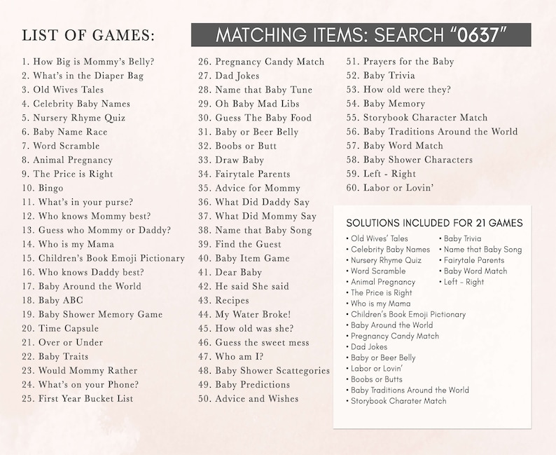 a list of games for a baby shower