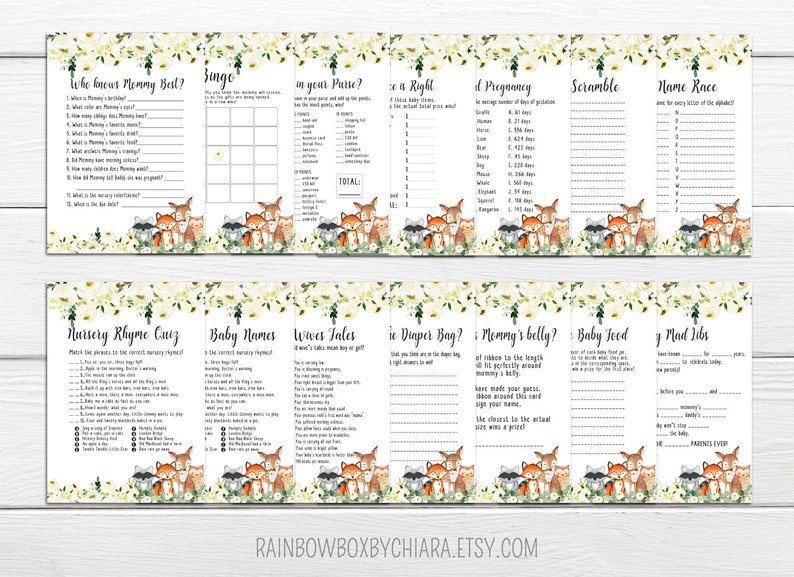 Woodland Baby Shower Game Package Gender Neutral Baby Shower Etsy