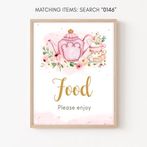 Tea Party Baby Shower Food Sign Blush Pink Gold Tea Party Floral Baby Shower Food Table Sign Baby is Brewing Girl Baby Shower Printable 0146